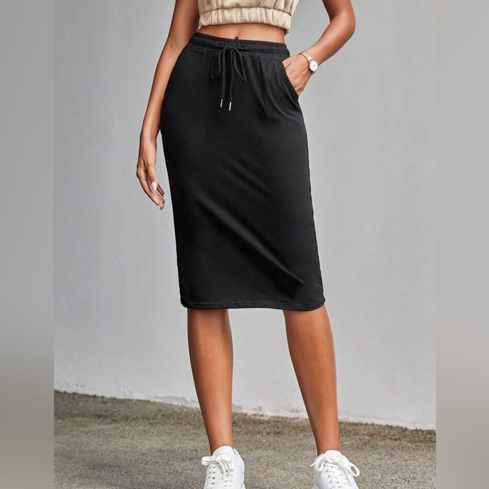 SHEIN Black Drawstring Waist Casual Skirt Size XS (2) New Without Tags
